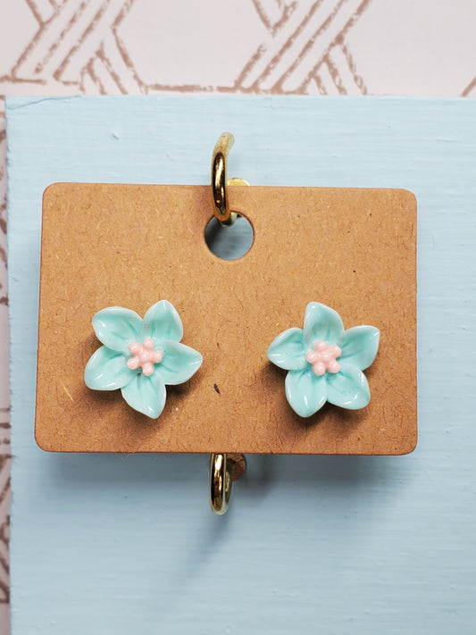 Blue Floral Stud Earrings