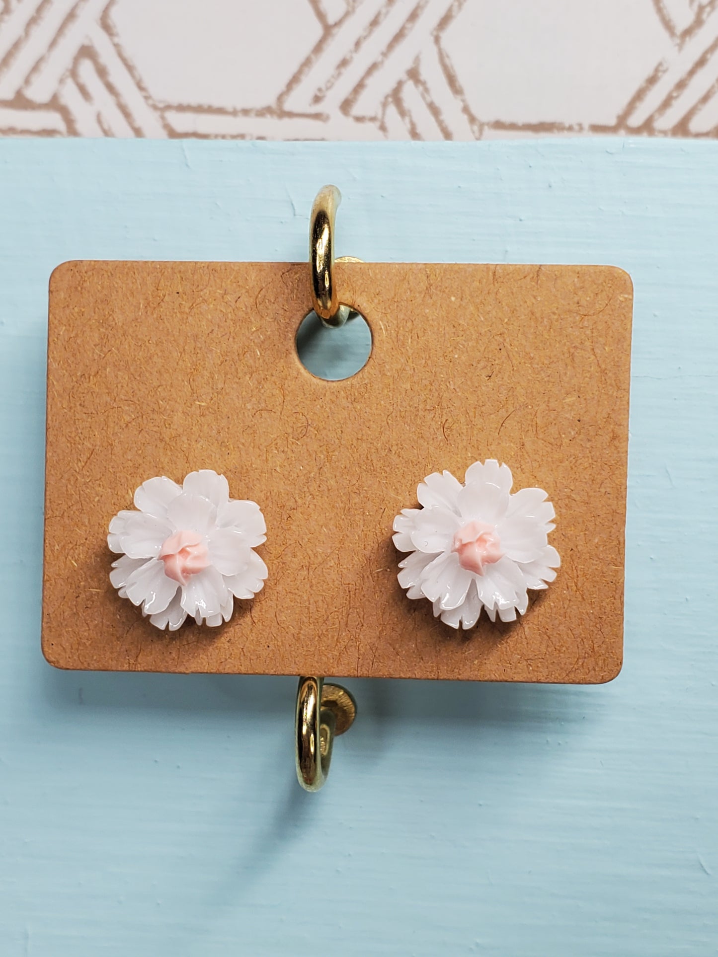 White Floral Stud Earrings