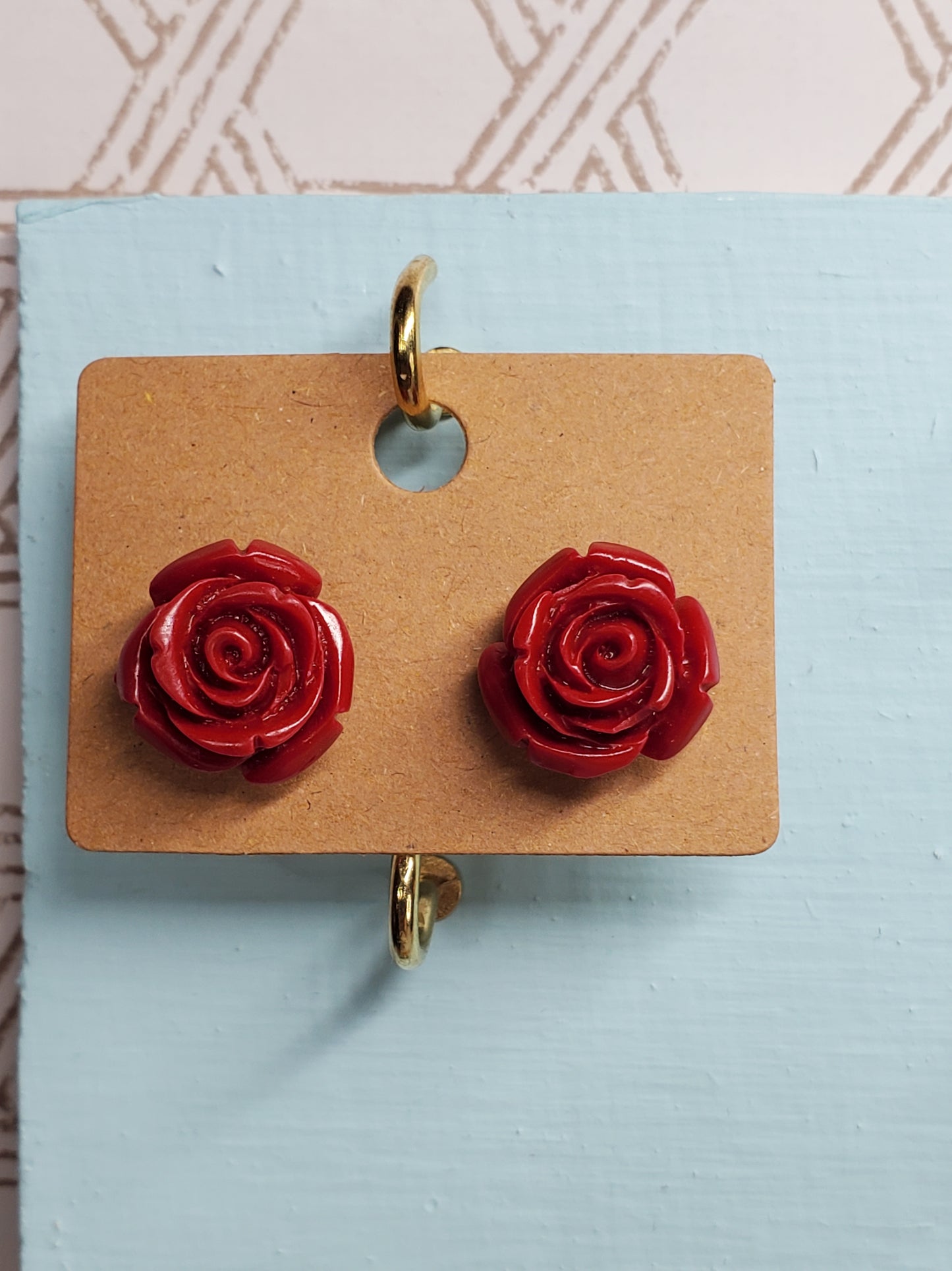 Red Rose Stud Earrings