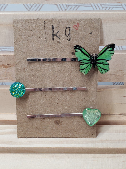 Green Butterfly Hair Clip Set - Small Hair Clip Set