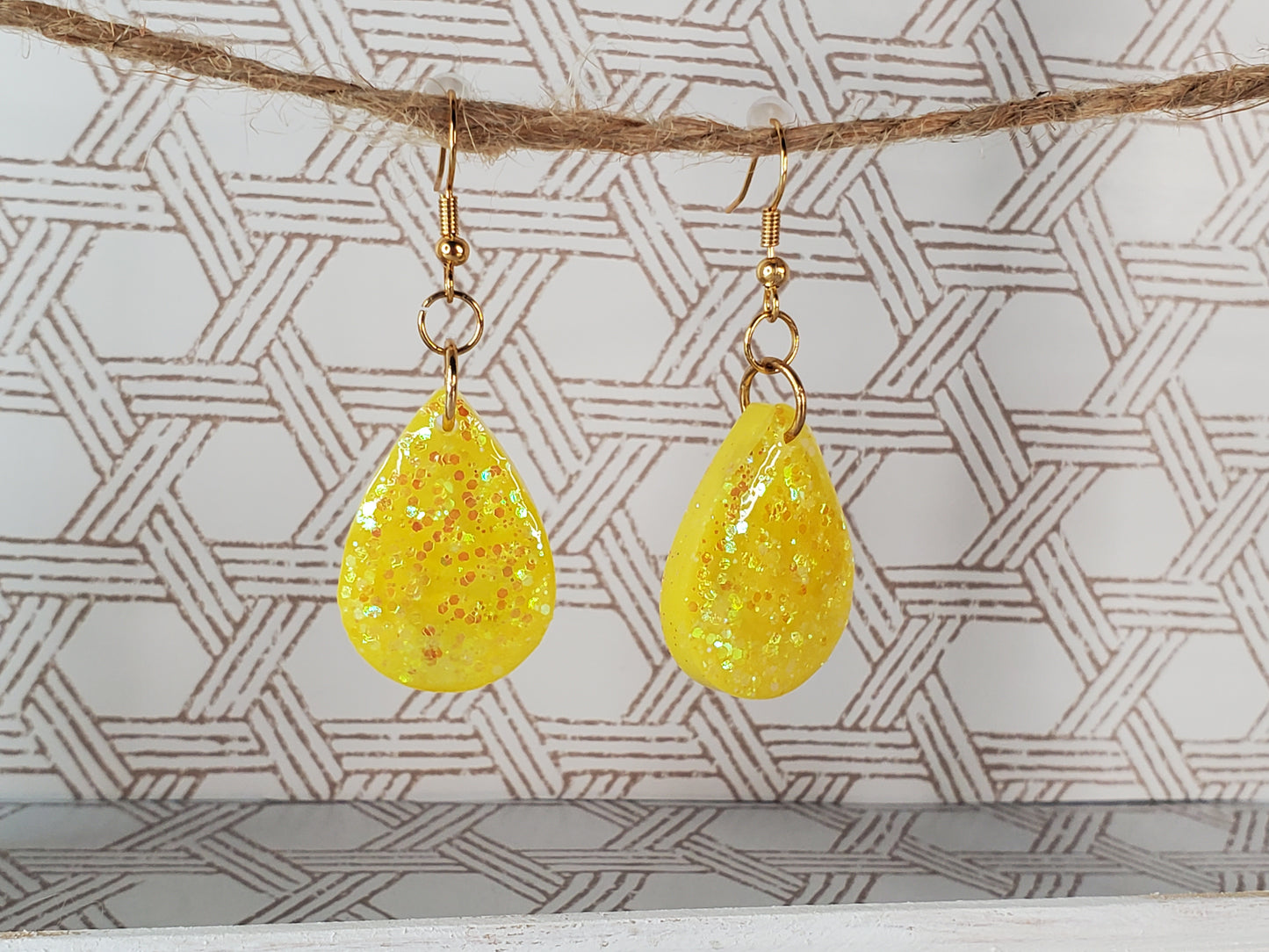 Yellow Resin Teardrop Earrings