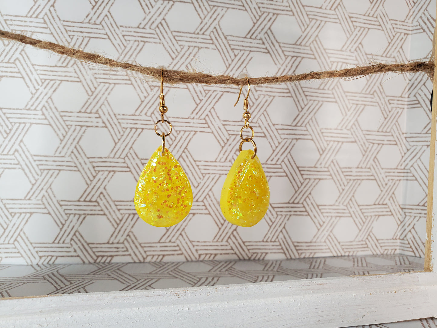 Yellow Resin Teardrop Earrings