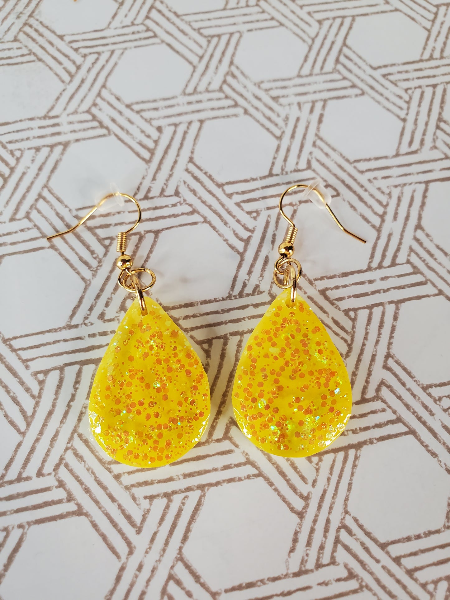 Yellow Resin Teardrop Earrings