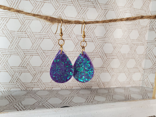 Purple Resin Teardrop Earrings