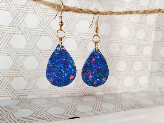 Blue Resin Teardrop Earrings