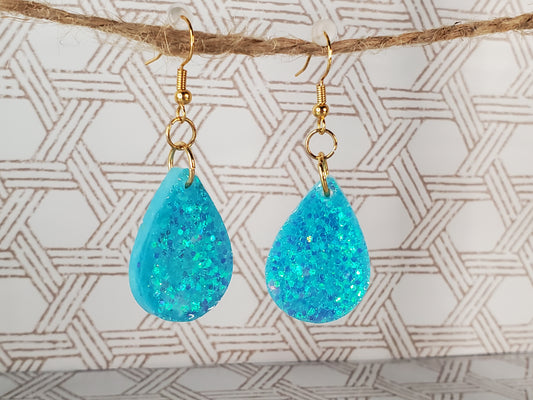 Aqua Resin Teardrop Earrings