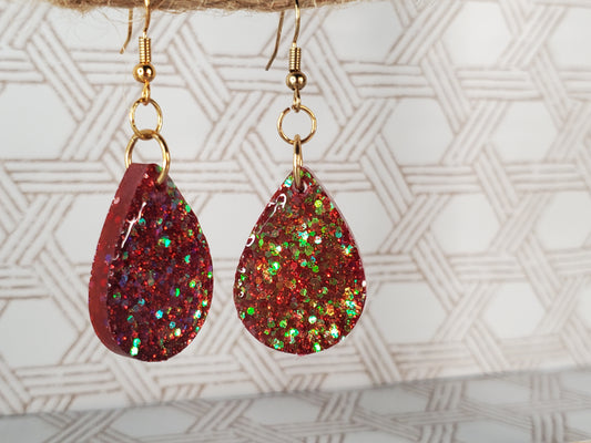 Red Resin Teardrop Earrings