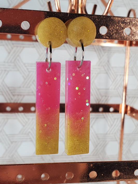 Drop Post Resin Earrings - Pink and Yellow