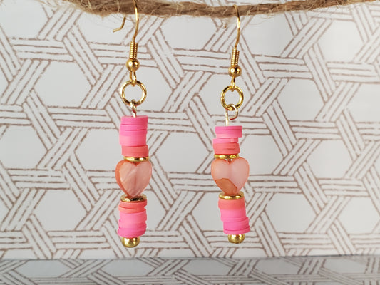 Heishi Bead Earrings - Drop Earrings - Pinks