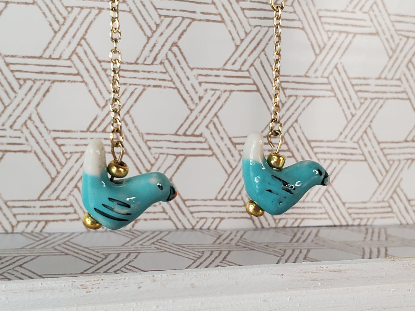 Hanging Bird Earrings - Blue birds - Chain Earrings