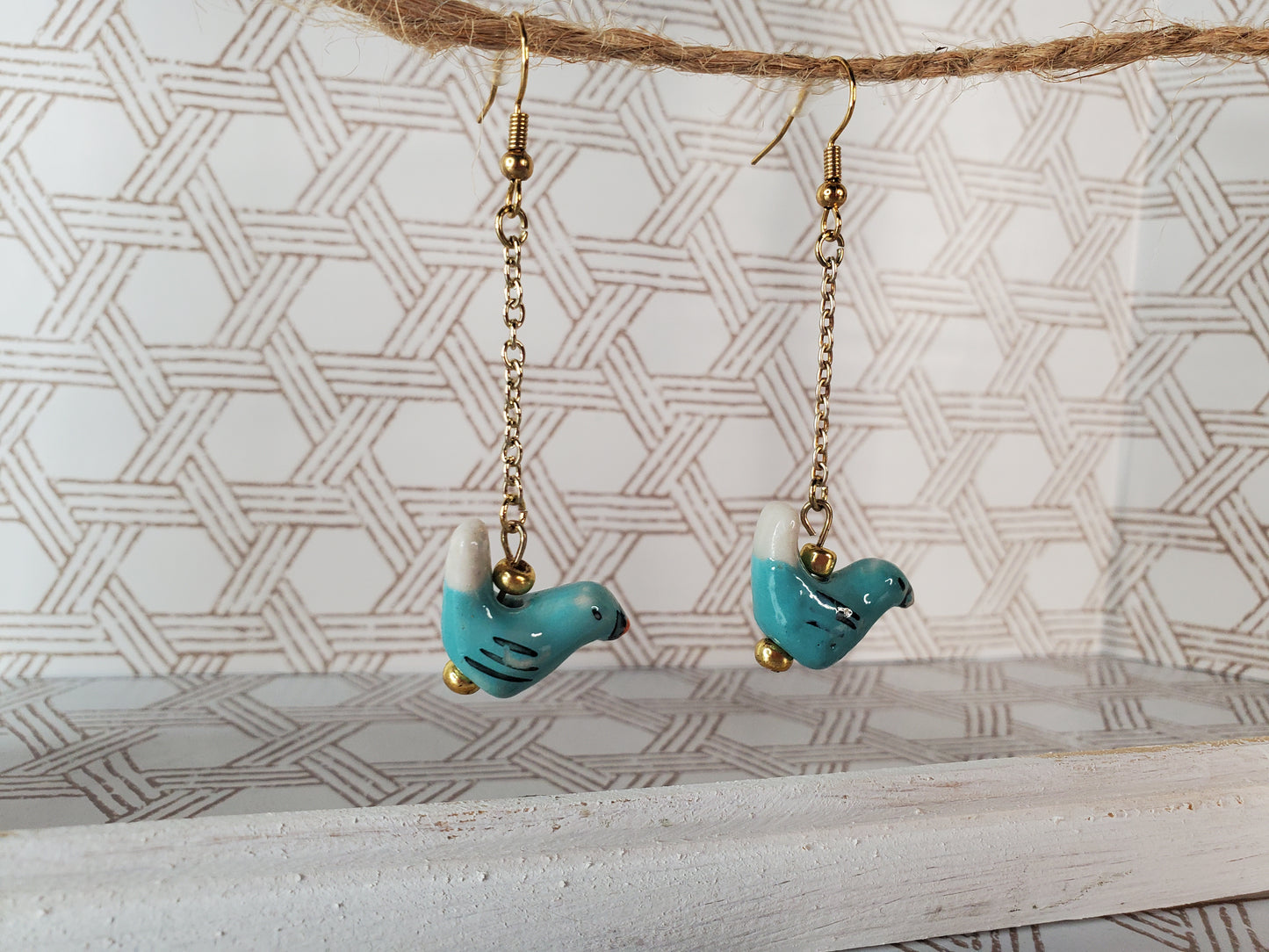 Hanging Bird Earrings - Blue birds - Chain Earrings