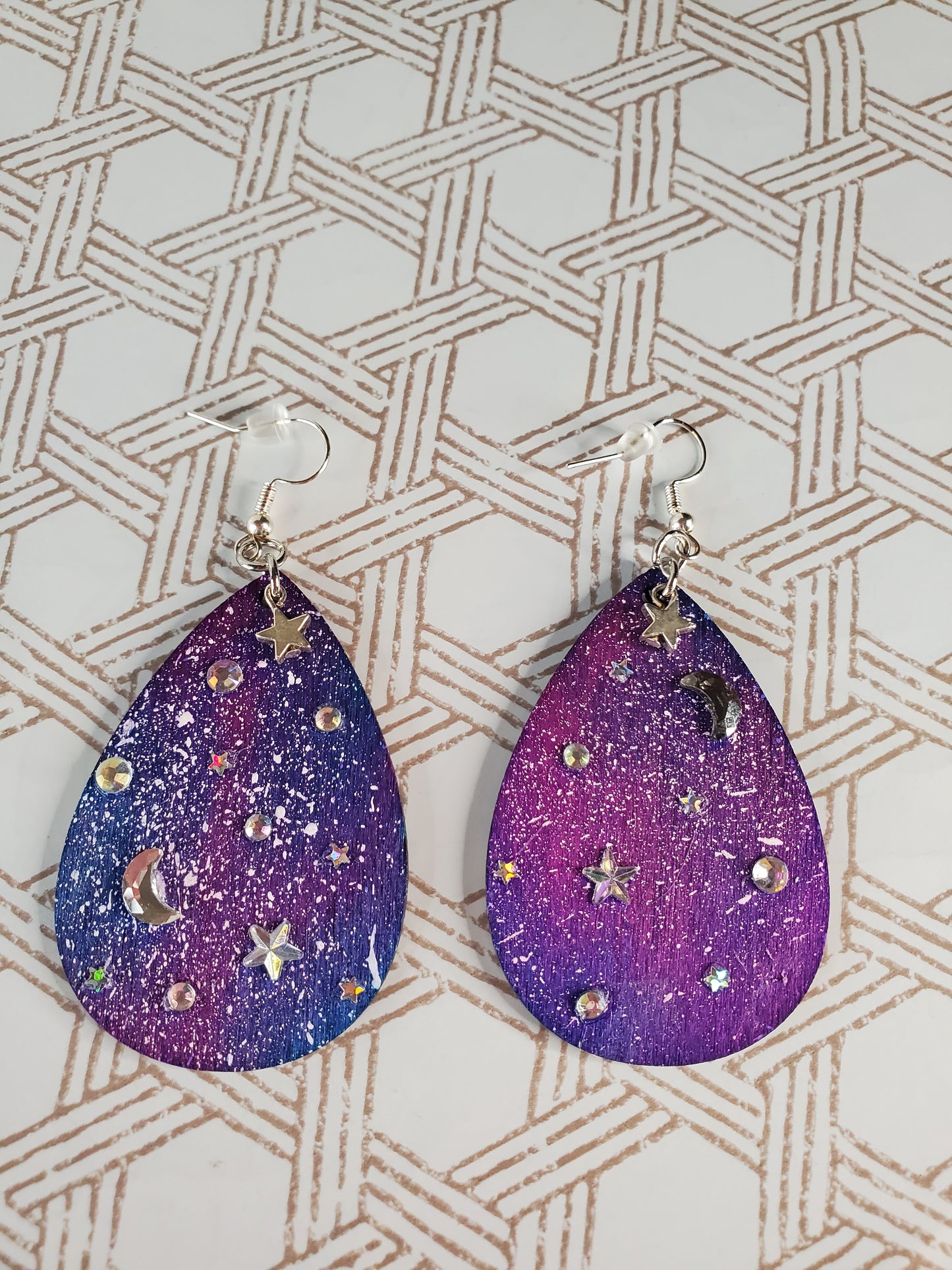 Hand-Painted Celestial Wooden Earrings